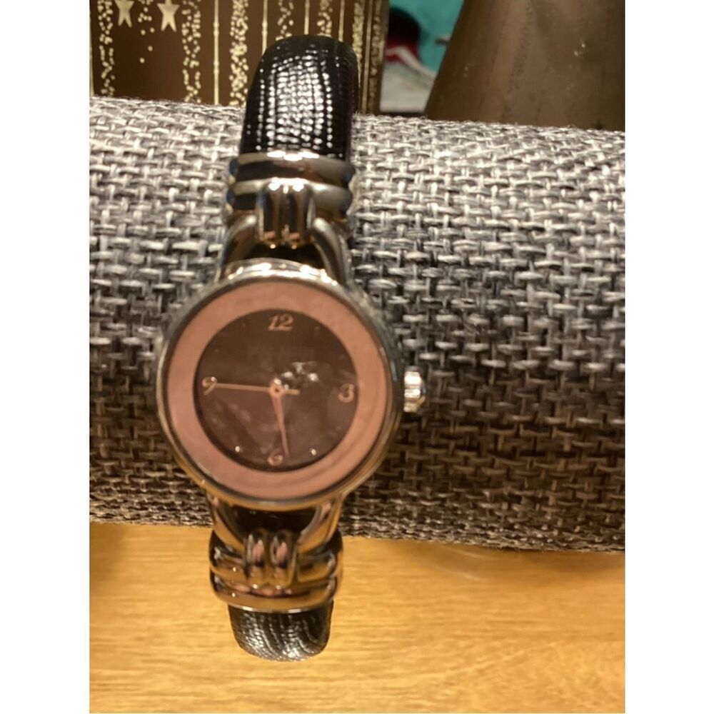 Joan Rivers Elegant Black Leather Ladies Watch with Silver Case